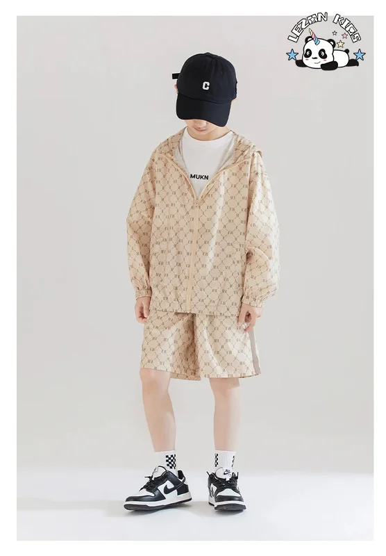 LEZONKIDS - Conjunto de Roupas para Meninos com Proteção Solar de Manga Longa com Capuz e Shorts Casuais da Moda de Verão